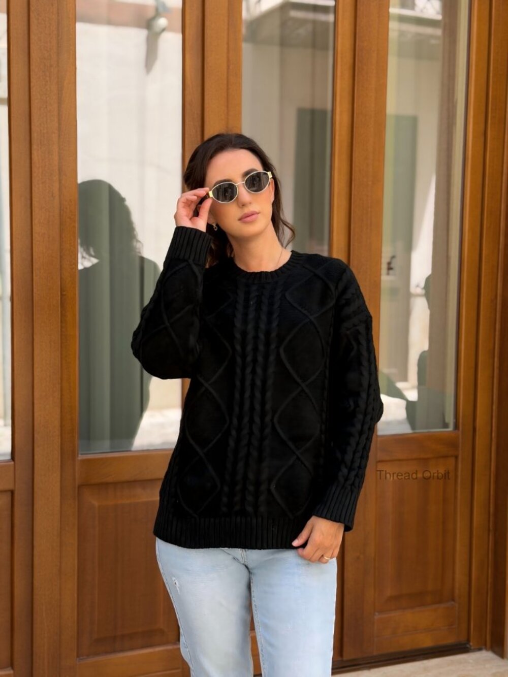 Women Cable Knit Crew Neck Pullover Sweater Warm Cozy Fall Winter - Picture 6 of 6